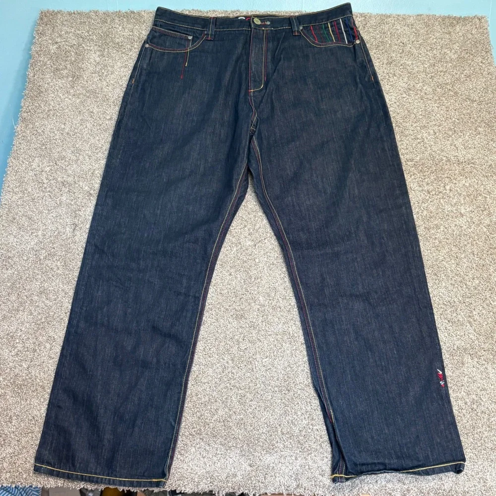 Coogi Jeans Mens Size 40 Embroidered Multi Color Pockets Denim Streetwear Pants